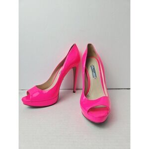 Prada Peep Toe Pumps 39 1/2 bright pink neon